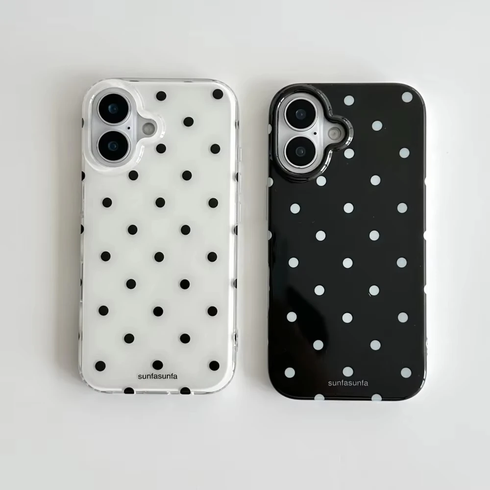 Y2K Phone Accessories - الحد الأدنى أبيض وأسود منقطة جراب