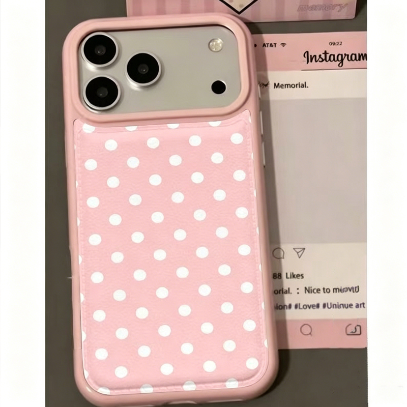 Y2K Phone Accessories - جراب هاتف جلدي بتصميم نقاط البولكا
