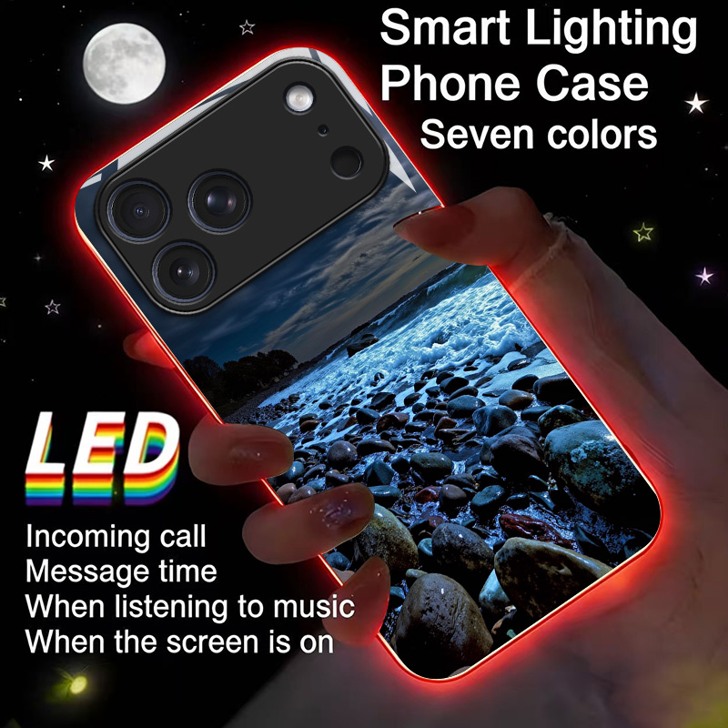 Led Flash Case - غطاء هاتف زجاجي مضيء بتصميم موجة